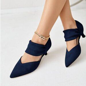 Coutgo Womens Low Kitten Heel Pointed Toe Slip on Ankle Strap Size 6.5